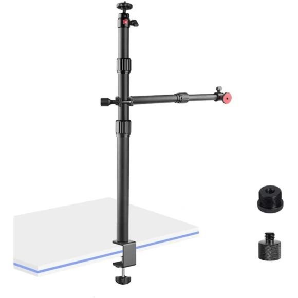Camera Desk Mount with 2-Stage Telescopic Arm, Adjustable Overhead Light Stand